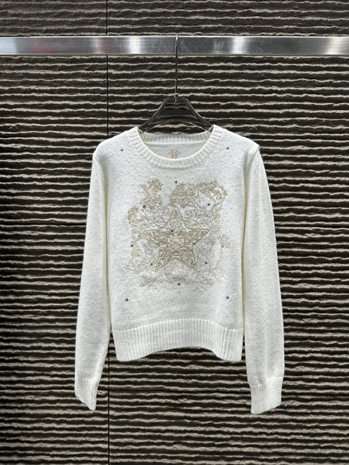 Dior Pullover Sweater with Heavy-duty Embroidery and Diamonds