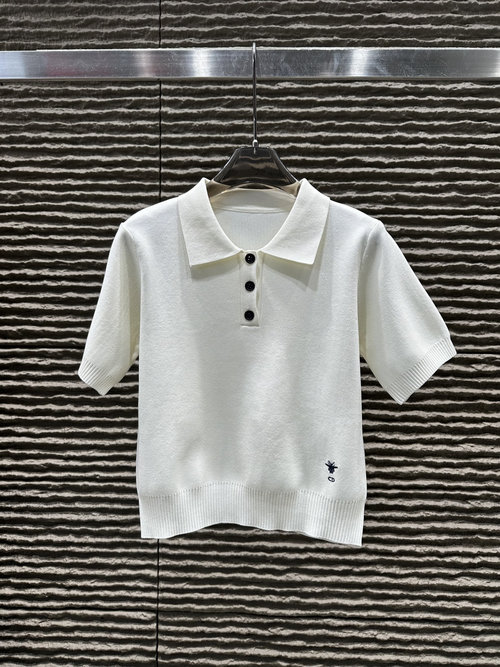 Dior Collared Knitted Short-sleeved Top