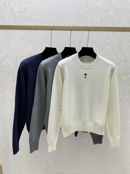 Dior Solid Round Neck Knitted Long Sleeve, White, Gray & Royal Blue