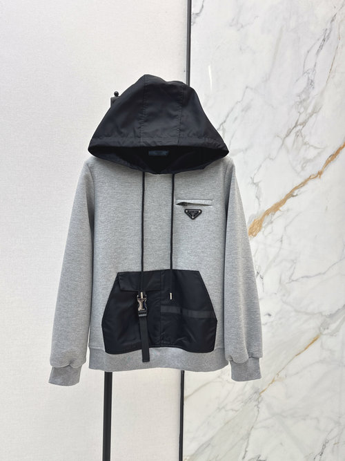 Prada Functional Color-Blocked Logo Hoodie, Comfortable & Fashionable