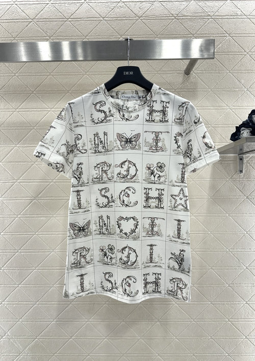 Dior Customized Checkered Floral Soft Cotton Round Neck Tee