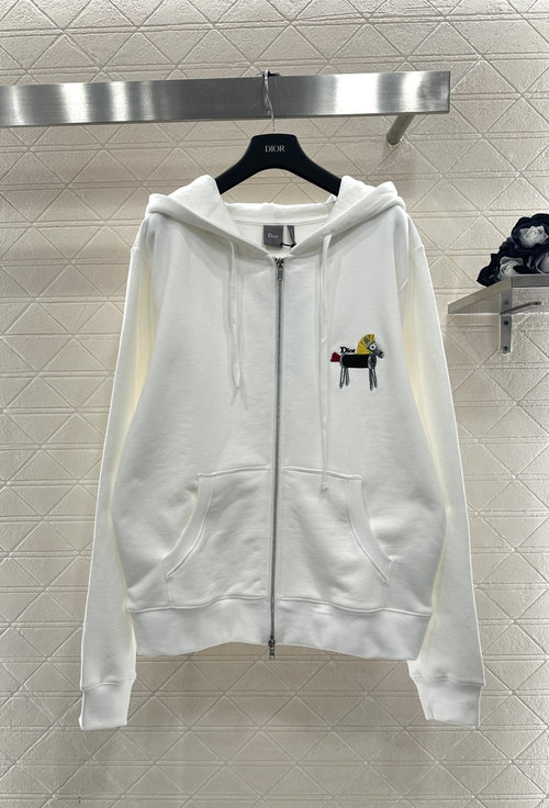 Dior New Year Collection: White Cotton Hooded Jacket with Horse Embroidery