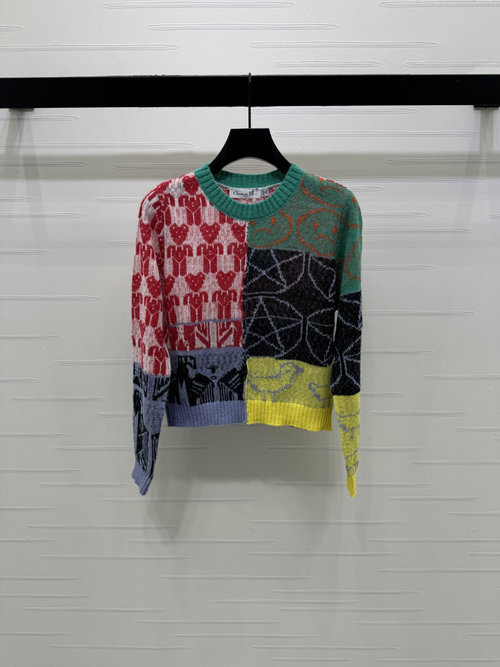 Dior Color-blocked Round-neck Knit Sweater, Stylish