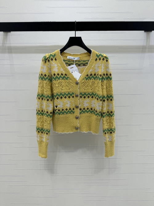 Dior Collection: Fair Isle Logo Knit Cardigan with Ruffled Edge, Work Style