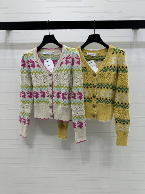 Dior Collection: Fair Isle Logo Knit Cardigan with Ruffled Edge, Work Style