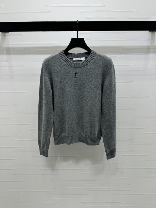 Dior New Arrival: Solid Round-Neck Wool Sweater with Bee Embroidery