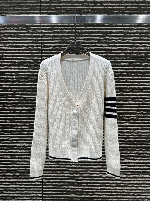 Thom Browne Elegant V-Neck Knitted Cardigan with TB Series Design