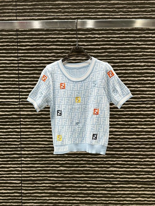Fendi Knitted Short Sleeve with Fendi Series Letter Pattern
