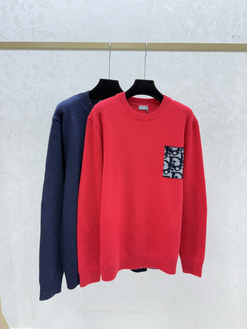 Dior Contrasting Floral Letter Round Neck Knit Long Sleeve