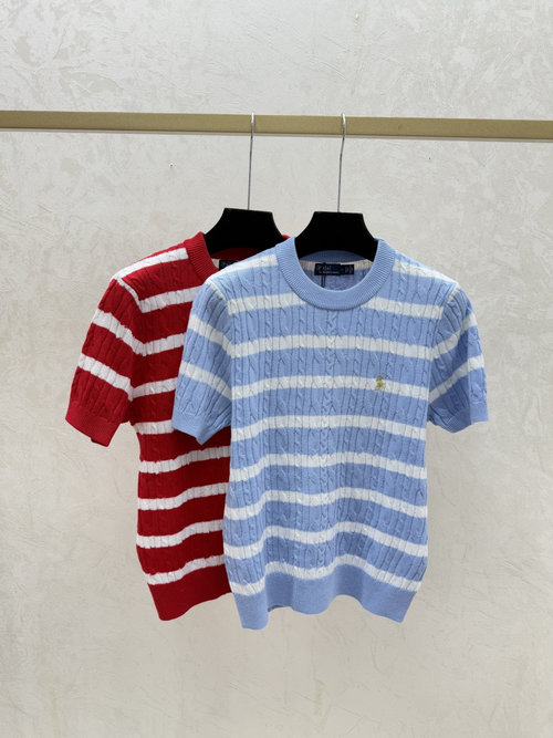 Polo Ralph Lauren Color-Blocked Striped Short-Sleeve Knit Top in Red, Blue
