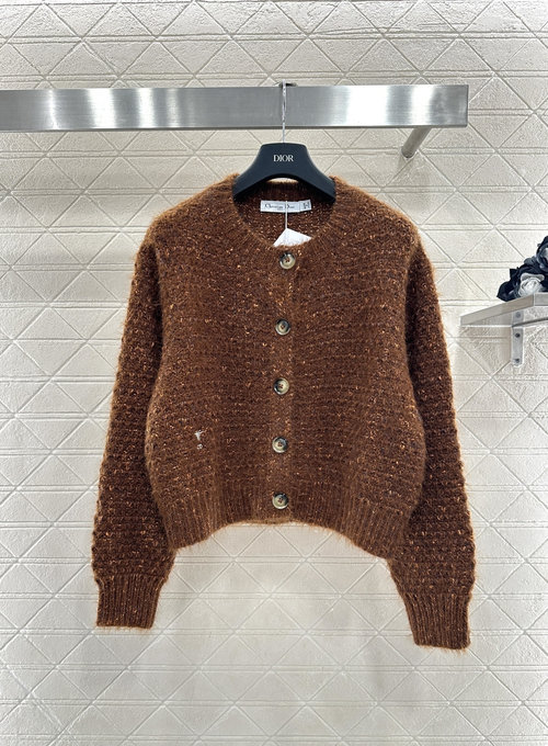 Dior Round Neck Knit Cardigan with Logo in Reflective Wool