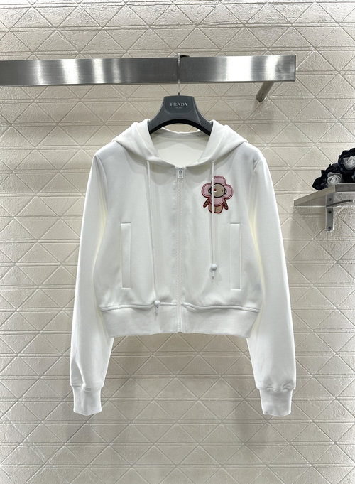 Louis Vuitton Hooded Embroidered Logo Cropped Sweatshirt in Black & White