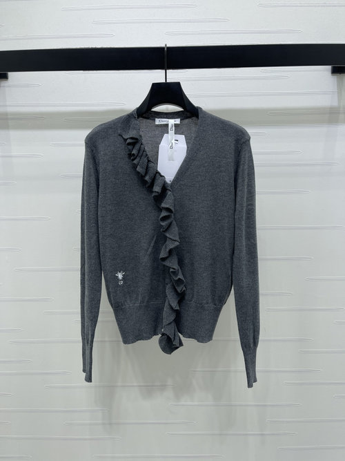 Dior Latest Collection Lace - Trimmed Knit Long - sleeve Cardigan with Logo