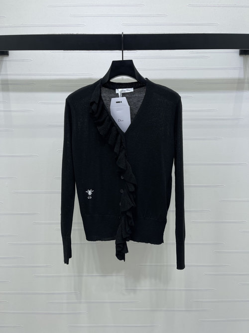 Dior Latest Collection Lace - Trimmed Knit Long - sleeve Cardigan with Logo