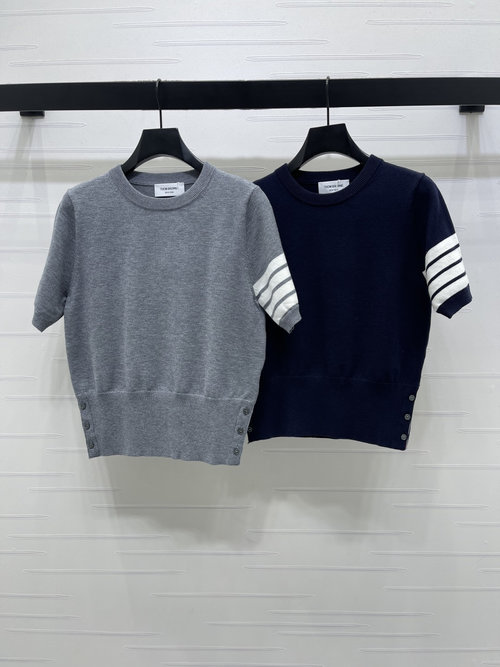Thom Browne Crewneck Knit Short Sleeve with Contrast Bars