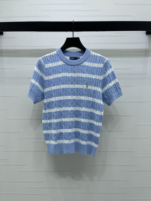 Polo Ralph Lauren Round-Neck Knitted Short-Sleeve with Twisted Stripe