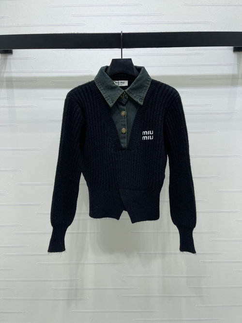 Miu Miu Premium Knit Long-sleeves with Cowboy Polo Collar