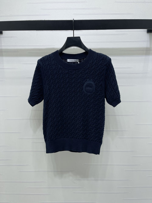 Dior Yarn-woven V-neck Knit Top with Vertical Twists