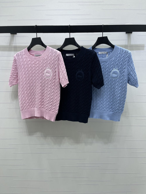 Dior Yarn-woven V-neck Knit Top with Vertical Twists