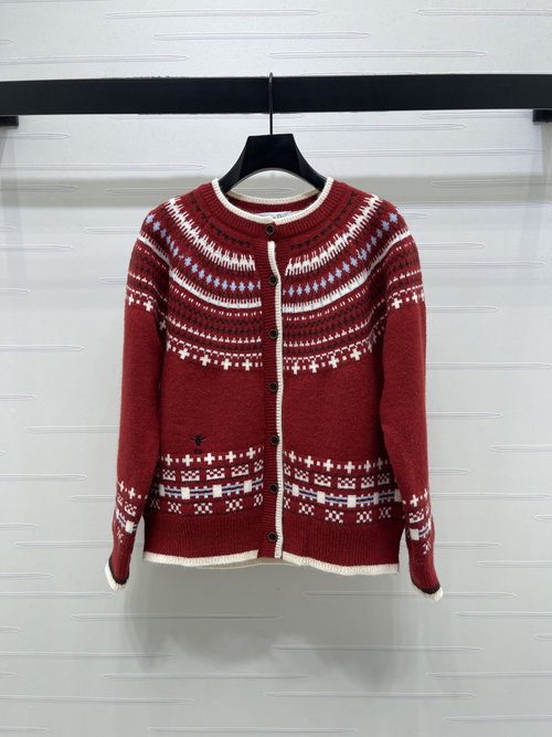 Dior Luxury Hooked Flower Round - Neck Knit Cardigan