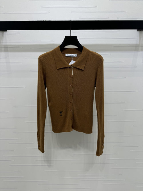 Dior Knit Cardigan with Collar and Embroidered Letters
