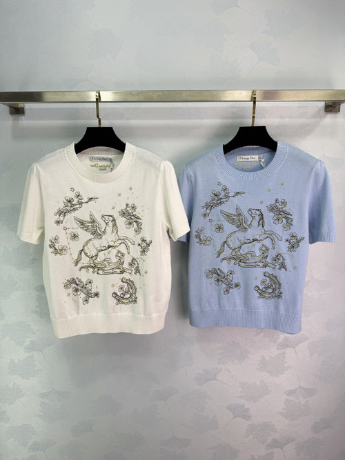 Dior Exquisite Bird and Beast Embroidery Knit Short Sleeve in Cashmere
