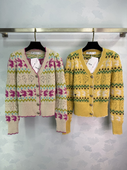 Dior Imported Fair Isle Logo Wool Knit Cardigan
