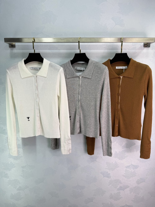 Dior Button-Front Striped Polo Cardigan in Premium Soft Fabric