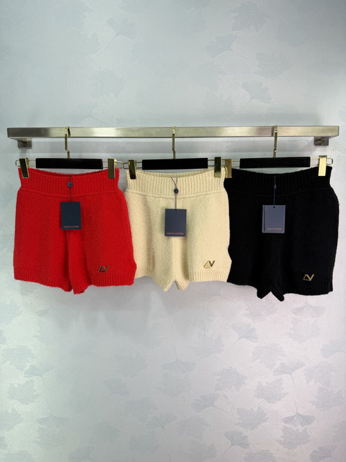 Louis Vuitton Custom Wool Knit Shorts with Metal Logo and Flared Design