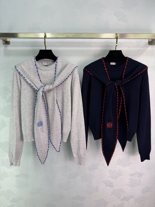 Loewe Shawl Knit Sweater with Contrast Stitching and Softness