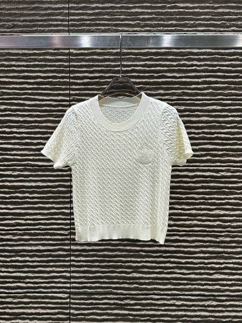 Dior Embroidered Round Neck Knit Short Sleeve