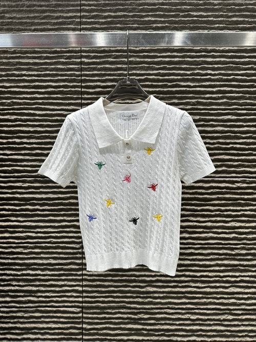 Dior Embroidered Bee Collar Knit Short Top