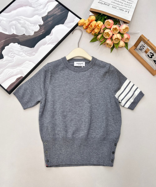 Thom Browne Four-Stripe Lightweight Wool Short-Sleeve Knit