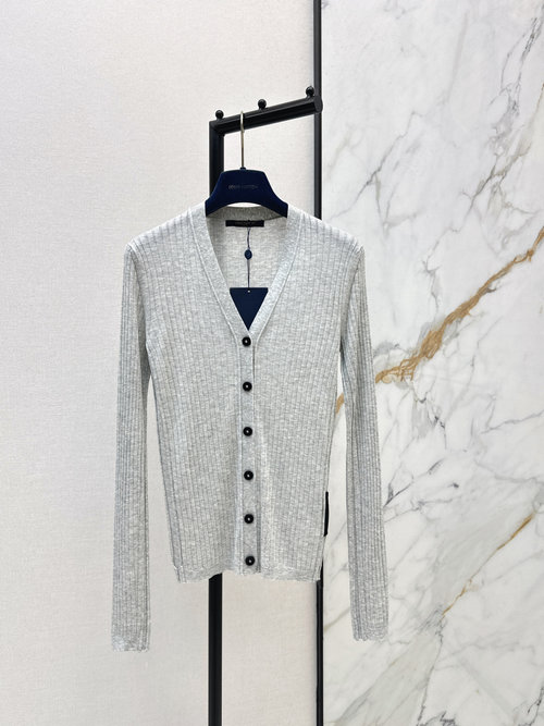 Louis Vuitton V - neck Cardigan with Leather Badge and Imported Wool
