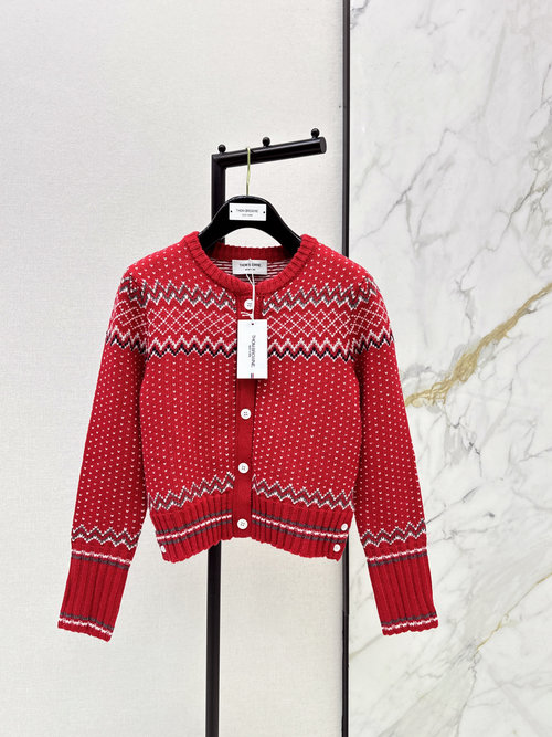 Thom Browne Festive Fair Isle Cardigan with Exclusive Color