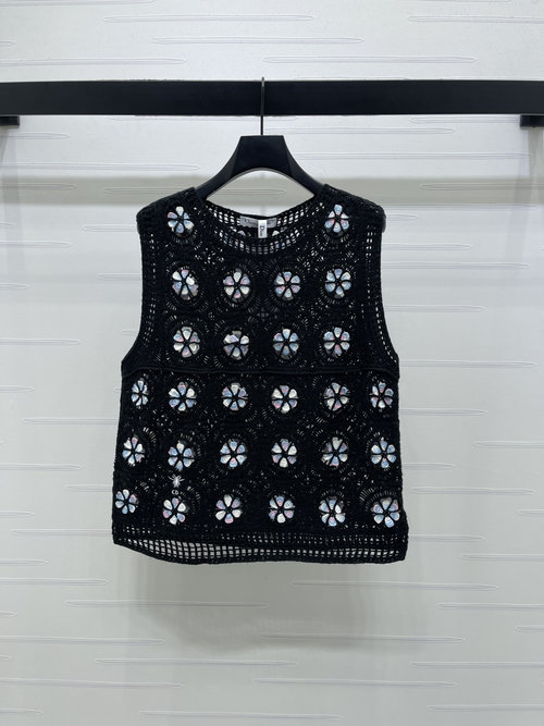 Dior Crochet Lace Knit Sleeveless Vest with Logo