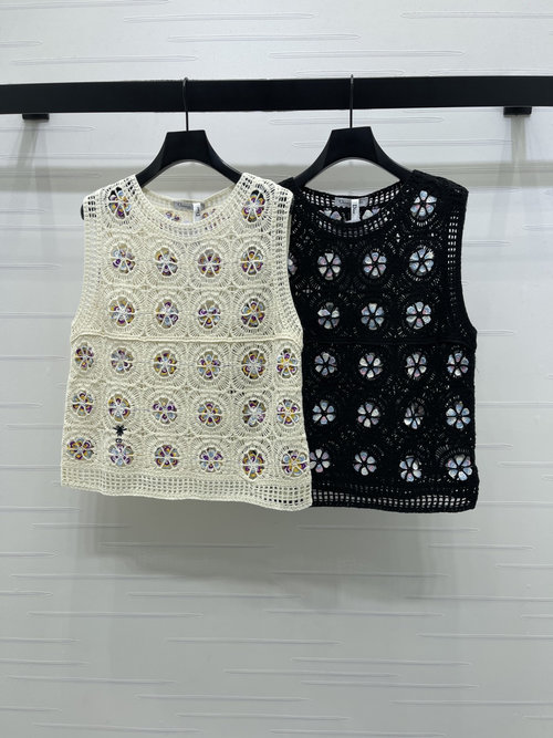 Dior Crochet Lace Knit Sleeveless Vest with Logo