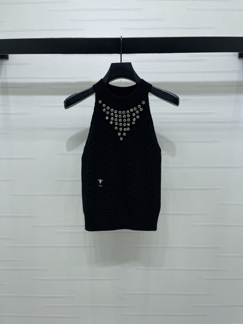 Dior Diamond-Accented Halter Neck Knit Vest with Bee Embroidery