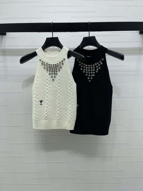 Dior Diamond-Accented Halter Neck Knit Vest with Bee Embroidery