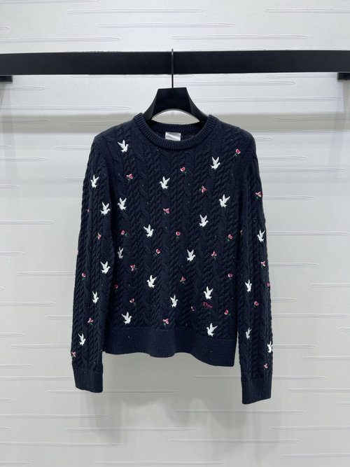 Dior Embroidered Floral Knit Cardigan with Alphabet Accent