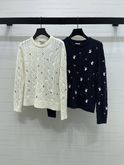 Dior Embroidered Floral Knit Cardigan with Alphabet Accent