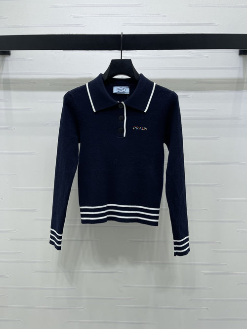 Prada Latest Striped Collar Knitted Long Sleeve in Custom Wool