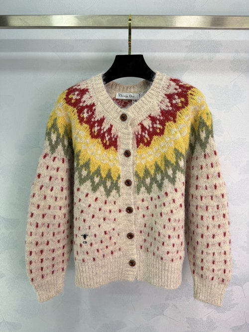 Dior Retro Fair Isle Patterned Knit Cardigan for Versatile Use