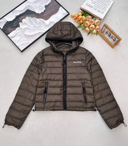 Miu Miu Embroidered Logo Hooded Quilted Down Jacket