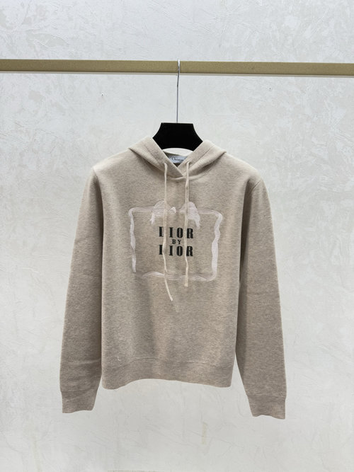Dior Khaki Contrast Letter Hooded Knit Long Sleeve