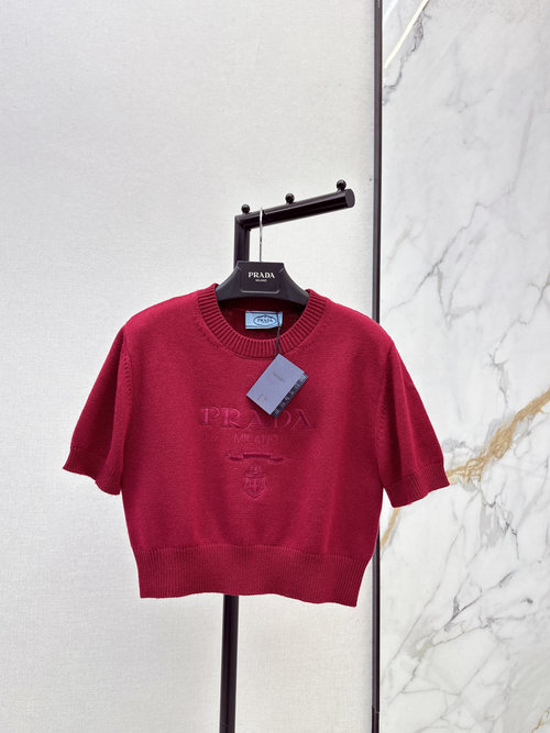 Prada Bubble Sleeve Short Knitted Top, Elegant and Sweet