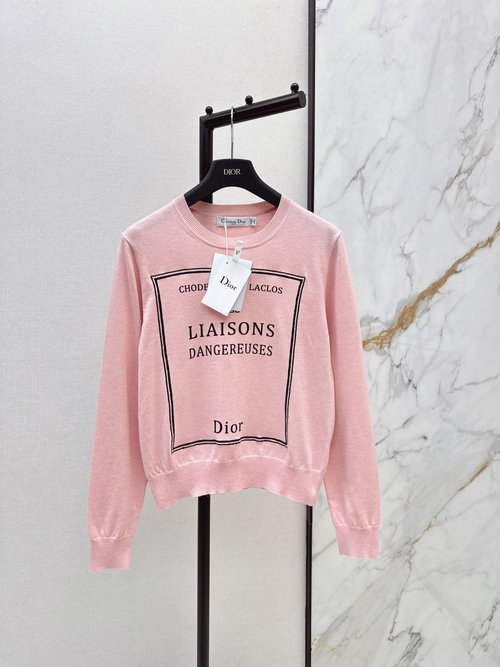 Dior Pink Letter Knitted Top, Soft and Versatile