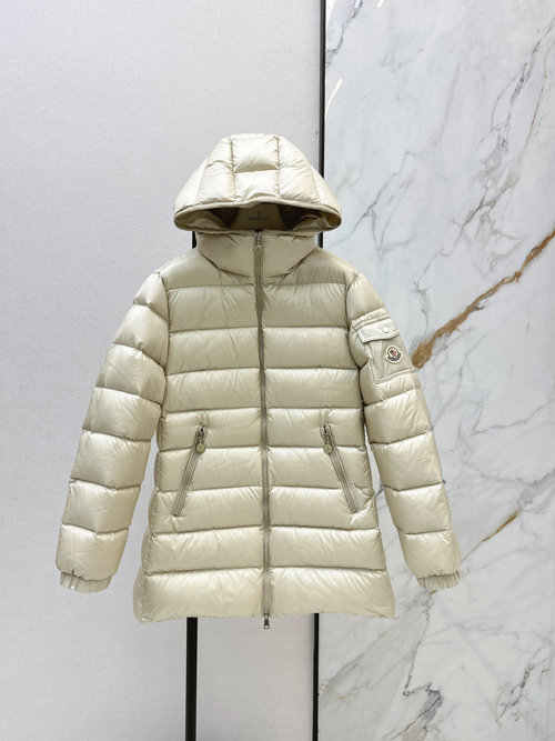 Moncler Hooded Mid-Length Down Jacket with Logo