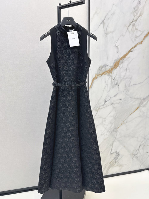 Dior Luxury Relief Jacquard Belt Dress for All Occasions