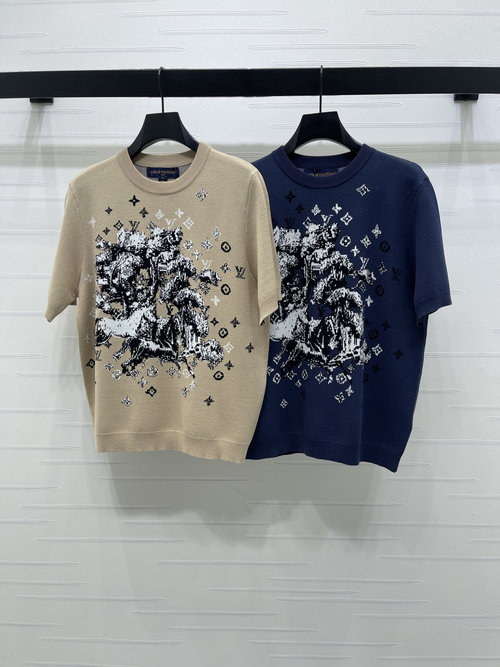 Louis Vuitton Premium Logo Jacquard Knit Short-sleeved Sweater, Fashionable